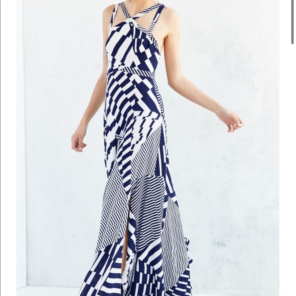 Silence + Noise Splice It Up High-Neck Maxi Dress